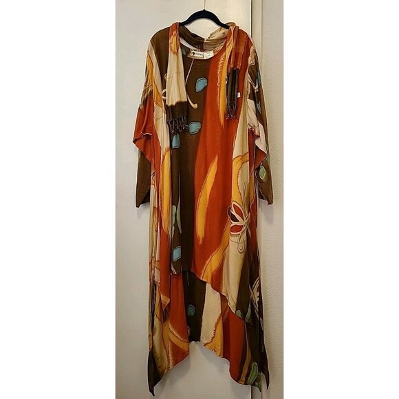 Essence by Mail Bali Boho Layered Dress Kaftan Burnt Orange Brown Med - Picture 1 of 11